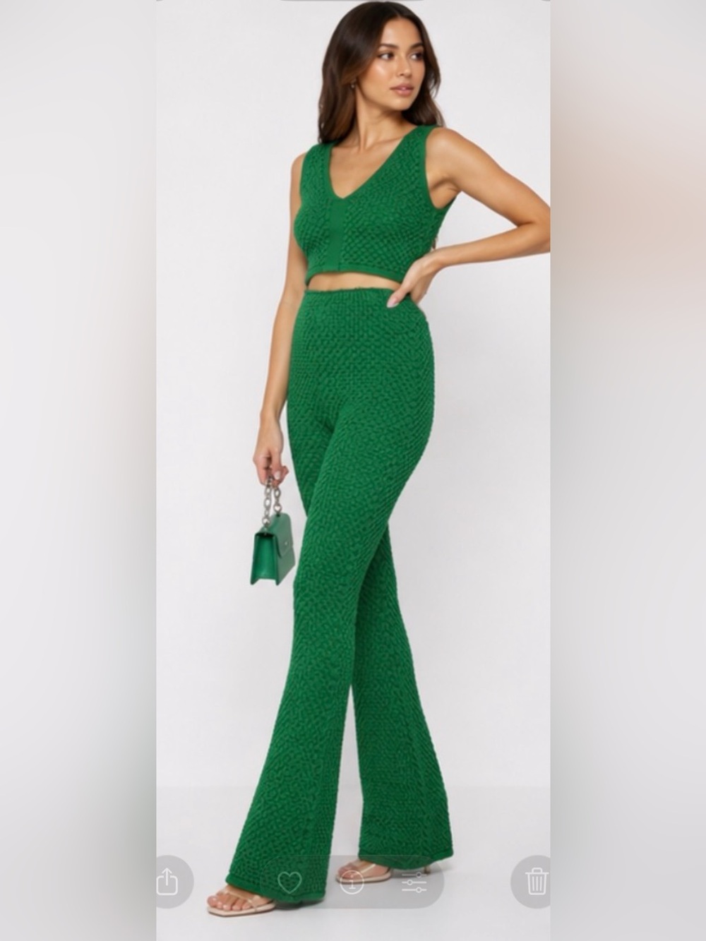 Maniere De Voir Emerald Green Bubble Knit Flare Pants XS Textured - Picture 6 of 8